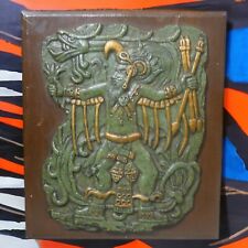 1970’s Mexican El Arte Azteca Crushed Malachite Aztec Warrior Motif Plaque picture