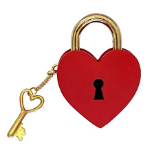 Hallmark PIN Valentines Vintage HEART LOCK & KEY Brass Charm 1992 Brooch picture