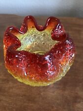 1970’s LG Wright Amberina Daisy & Button Crimped Ball Vase Spectacular Sparkle picture