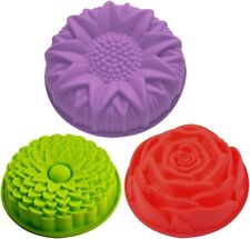 3Pack Flower Shape Silicone Cake Bread Pie Flan Tart Molds Large Round Sunflower picture