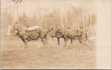Working Horses Plowing ? c1907 Mechanic Falls ME Cancel RPPC Postcard H50 *as is picture