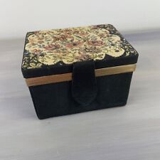 Vintage 1940s-50s Black Fabric Jewelry Box with Floral Tapestry Top picture