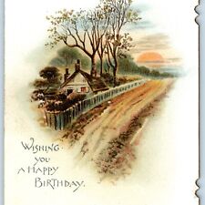 c1900s Happy Birthday Small Folding Poem Greeting Card Litho Trade Gilt Edge C16 picture