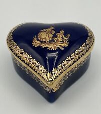 Vintage Limoges France Porcelain Heart Shaped Trinket Box ‘The Proposal’ Cobalt picture