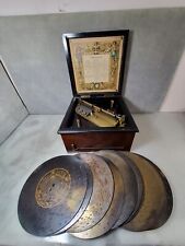 ANTIQUE 1880'S SYMPHONION MUSIC BOX - With 10 METAL DISCS GERMAN FOR REPAIR  picture