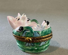 Vintage Limoges Rochard Pig in a Bucket Paint Mein Trinket Box picture