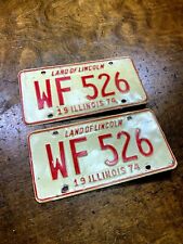 Original Match Pair of 1974 Illinois Car License Plate WF 5326 Automobile Tags picture