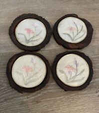 Vintage Set Of 4 Wooden Coasters With Mother Of Pearl Inlay Hand Made Thailand picture