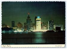 1978 Night Skyline Spectacular View City Beautiful Detroit Michigan MI Postcard picture