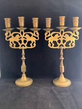 Vintage Solid Brass Lion of Judah, 3 light Candleabra, Pair of 2, MCM picture
