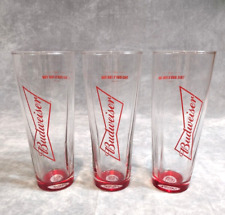 Budweiser, Signature, Pint Glass, 16 oz, Red Glow Bottom, Collectors, Set Of 3 picture