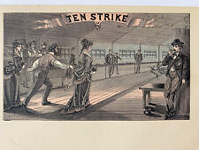 C 1860s Ten Strike Bowling Original Antique Print Cigar Box Label picture