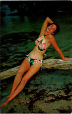 Vtg 1960's Bathing Beauty Woman Bikini Swimsuit Chrome Postcard picture