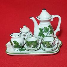 VTG Miniature Teapot Set Ivy Green Leaves 10 Pc picture