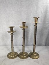 Set of 3 Vintage Maitland Smith Style Chrome & Brass Bamboo Candlestick Holders picture