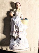 Antique Staffordshire ENG. Figurine 1860's Of Woman Caring A Basket Of Flowers picture