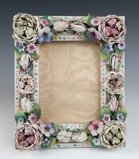 Antique German Porcelain Photo Picture Frame Applied Encrusted Flowers Dresden picture
