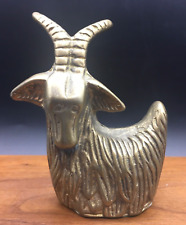 Brass vintage sitting goat figurine with long horns 3.5” X 3” green felt bottom picture