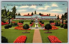 Municipal Greenhouse Duncan Gardens Spokane WA Washington Linen Postcard VTG picture