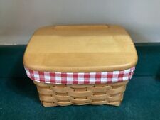 Longaberger 1996 Basket with Wooden Lid, Red/White Checked and Plastic Liner picture