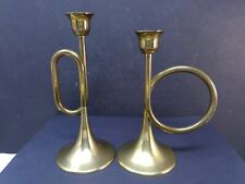 Vintage Made in Hong Kong Silvestri Brass Horn Candleholders picture