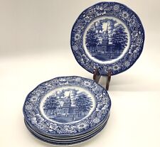 Liberty Blue Independence Hall Decorative Plates Vintage Staffordshire Set of 6 picture
