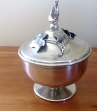 Vintage Shirley Williamsburg Pewter Covered Footed Candy Bowl & Lid Ivy Bird picture