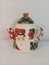 Christmas Teapot Ceramic Red Green Santa Claus Snowman Argyle Textured Plaid  picture