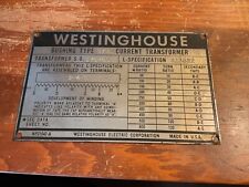 Vintage Westinghouse Bushing Type and Current Transformer Plaque 6” x 3 3/4” picture