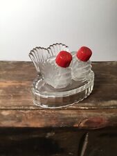 1950's Vintage Salt & Pepper Shakers Clear 2 Glass Shell Style w/ Red Lips picture