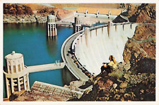 Postcard Aerial Massive Hoover Dam Colorado River Union Pacific RR Pictorial picture