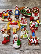 (11 Lot) Vintage Needlepoint Crochet Knit Christmas Ornaments 5” Holiday 3D picture