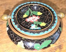 Antique Chinese Cloisonne Ashtray Enamel Over Brass / Pot with Swivel Flip Top picture