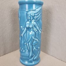 Bauer Pottery Surfer Wahini Hawaiian Girl Tiki  Blue Ceramic Mug Vase 8.25