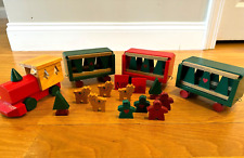 VTG 1994 WOODEN CHRISTMAS TRAIN SET COMPLETE 22 PCS HAND CRAFTED & HAND PAINTED picture