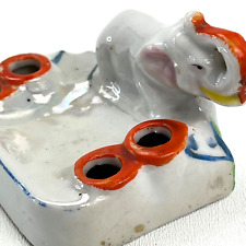 Antique Elephant Ashtray Cigarette Holder 1920 Japan Iridescent Glaze Porcelain picture