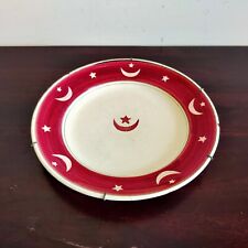 19c Vintage Red White Islamic Half Moon Crescent Star Porcelain Plate C159 picture