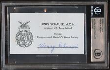Henry Schauer d1997 signed autograph Army WWII MOH Business Card BAS Slabbed picture