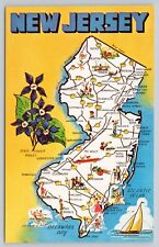 NJ New Jersey General Greetings Map Landmarks Garden State Vintage Postcard picture