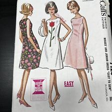 Vintage 1960s McCalls 7129 Mod Tulip Applique Dress Sewing Pattern 13/14 XS CUT picture