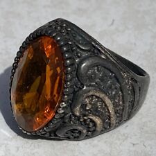 VERY STUNNING ANCIENT BRONZE ANTIQUE ROMAN RING WITH ORANGE WHITE STONE AMAZING picture