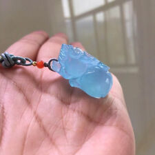 32*18mm Natural Blue Aquamarine Gemstone Translucent Carving Pendant AAA picture