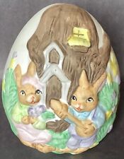 Vintage Easter Decor 1993 Raised Relief Ceramic Porcelain Painted Egg Bunny picture