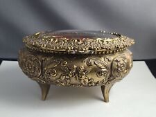 Gold Toned Metal Vintage Domed Glass Jewelry Box picture