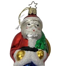 Vintage Santa Christmas Tree Ornament Inge's German 4 In Blown Glass picture