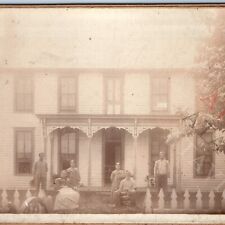 c1880s I Folk Victorian House Large Cabinet Card Photo Family Porch Woodwork 7A picture