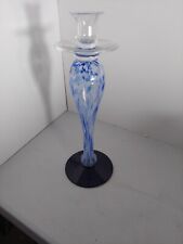 Gorgeous Cobalt Murano Blue & White Art Glass 14” Tall Candle Stick Holder picture