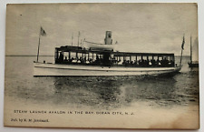 ca 1900s NJ Postcard Ocean City New Jersey Steam Launch Avalon in Bay steamboat picture