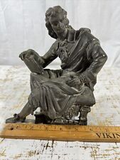 Antique Cast Iron Male Statue Victorian Sculpture Mantle Clock Scholar Rare VTG picture