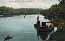 Postcard Along the River Front Augusta ME Boats picture